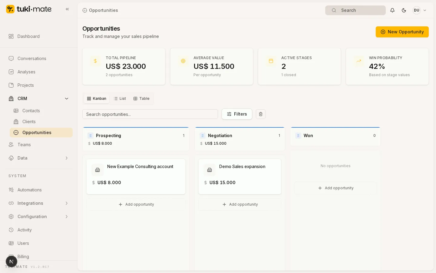 Opportunities pipeline
