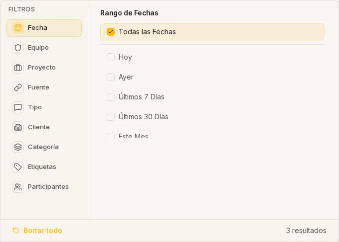 Panel de filtros