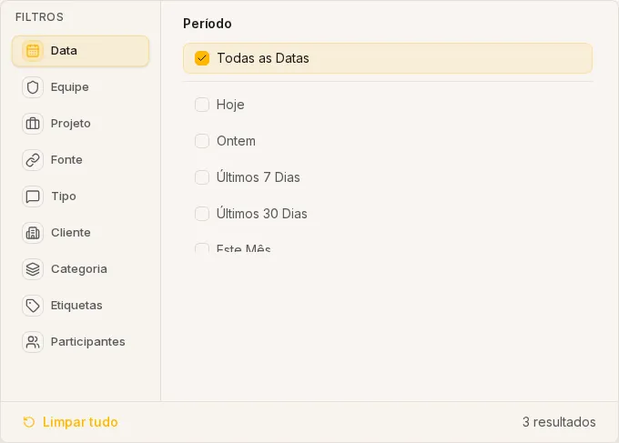 Painel de filtros